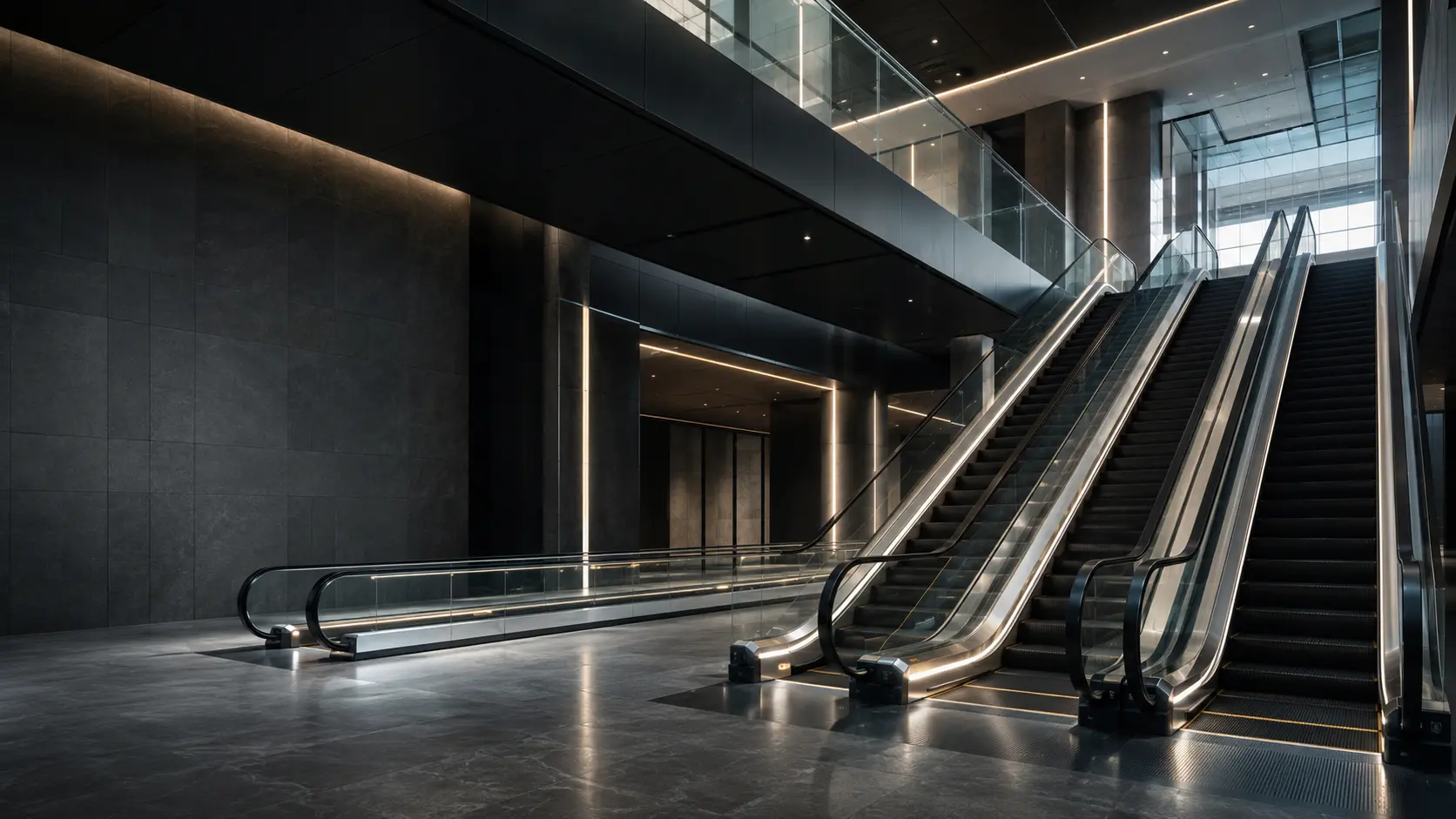 Escalators in a premium modern atrium